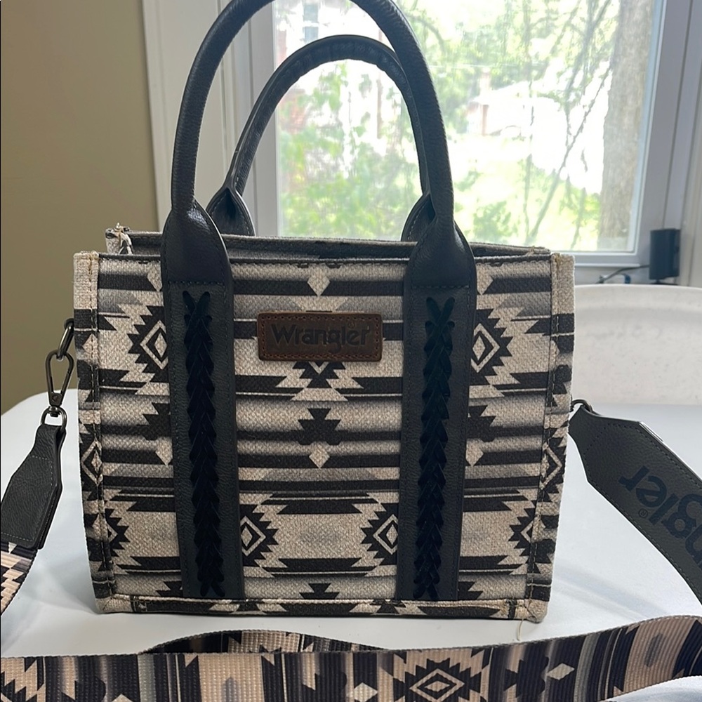 Wrangler Black and Cream Satchel with Geometric Design